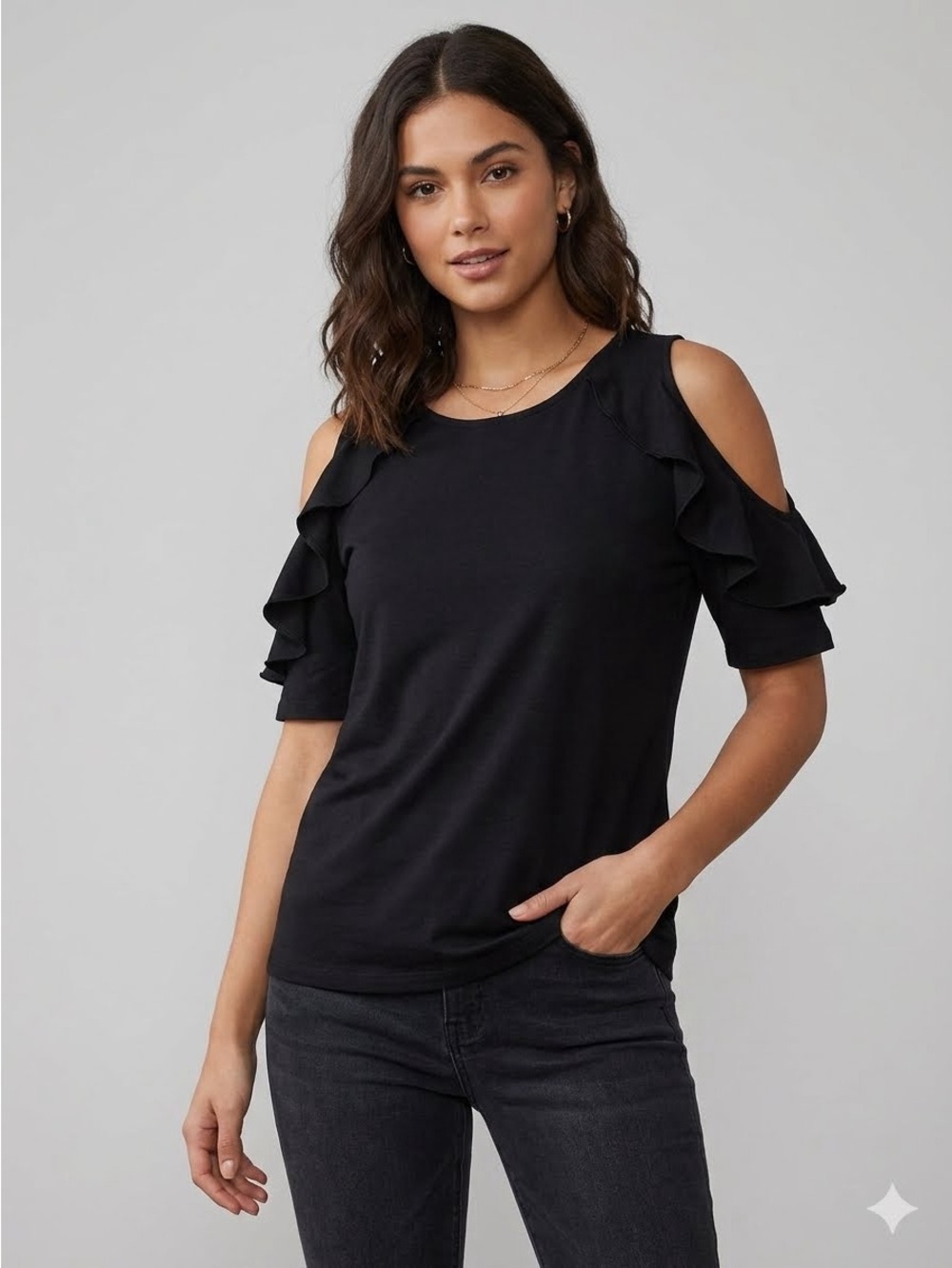 Forever 21 Ruffle Cold Shoulder Short Sleeve Top Size S/M